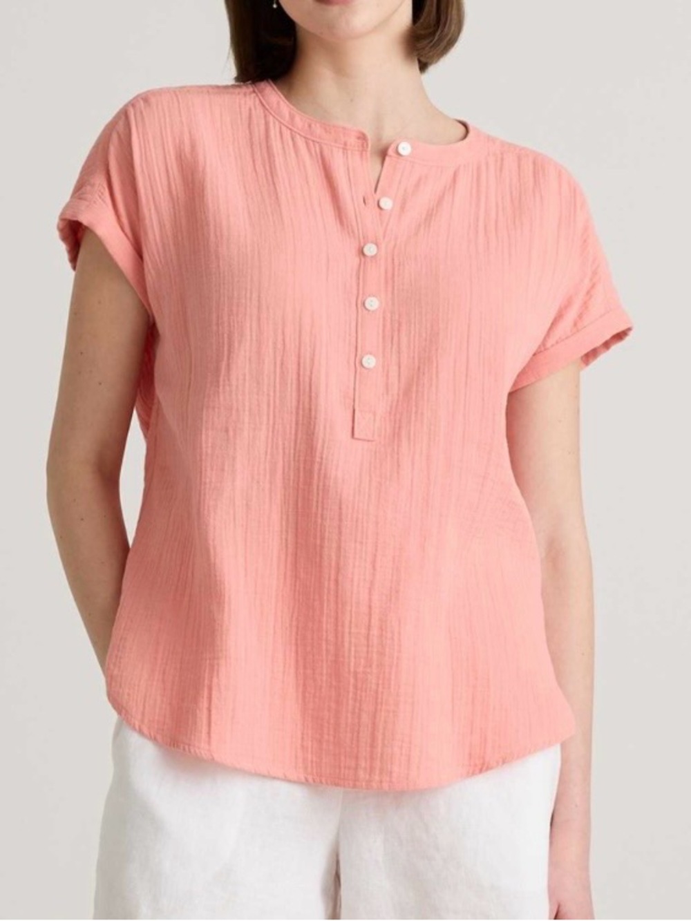 quince organic cotton rolled sleeve shirt coral blush